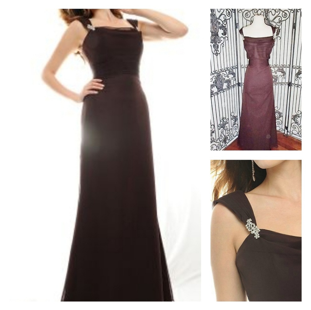 Floor Length Chiffon Gown in Chocolate